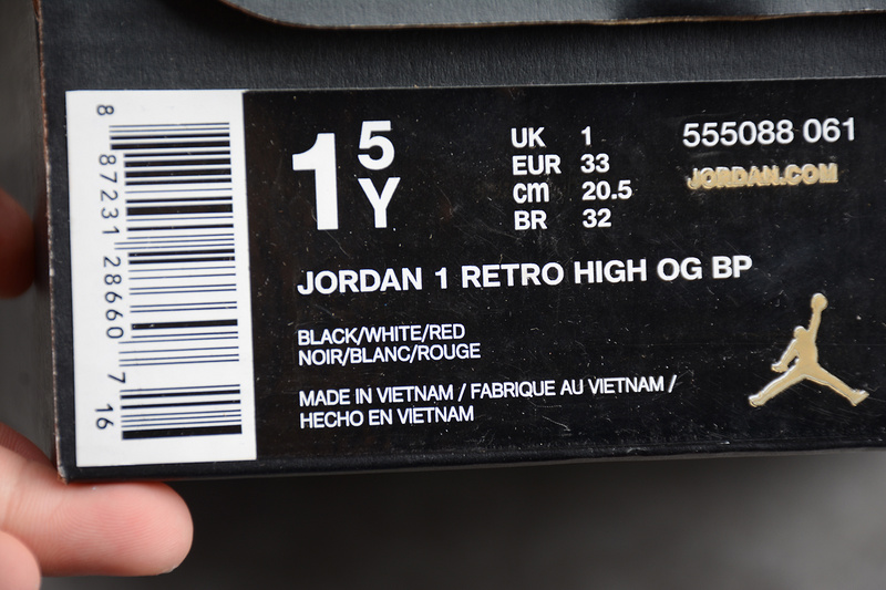AIR JORDAN 1 BLACK WHITE GYM RED KID-555088-061