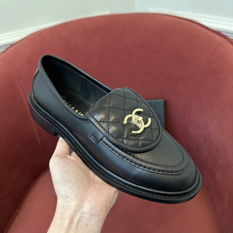 Chanel Leather CC Logo Loafers